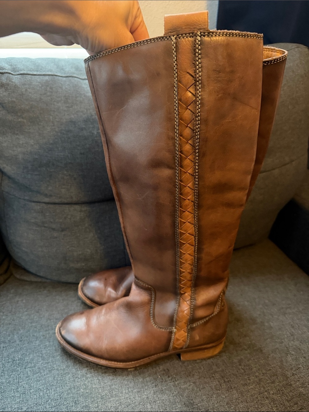Pikolinos Garda Tall Leather Riding Boots Brown Woven Braided Size 37 US 6.5 - 7